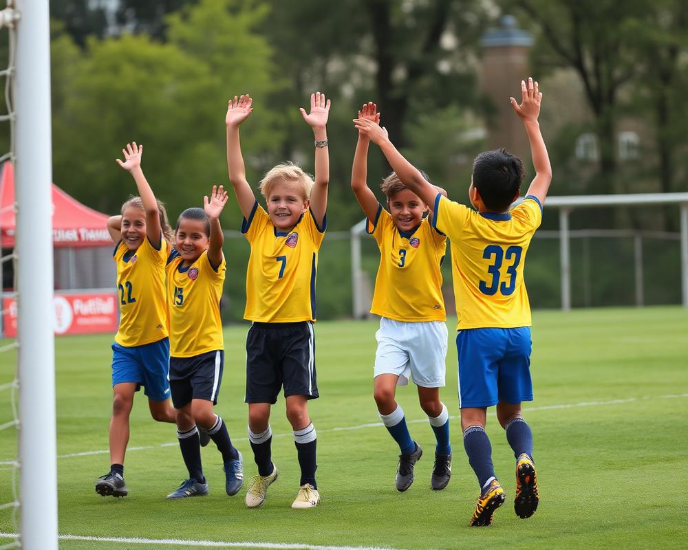 Crianças comemorando um gol